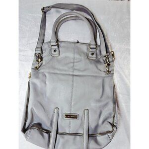 Steve Madden Leather Backpack Purse Gold Accents - Grey